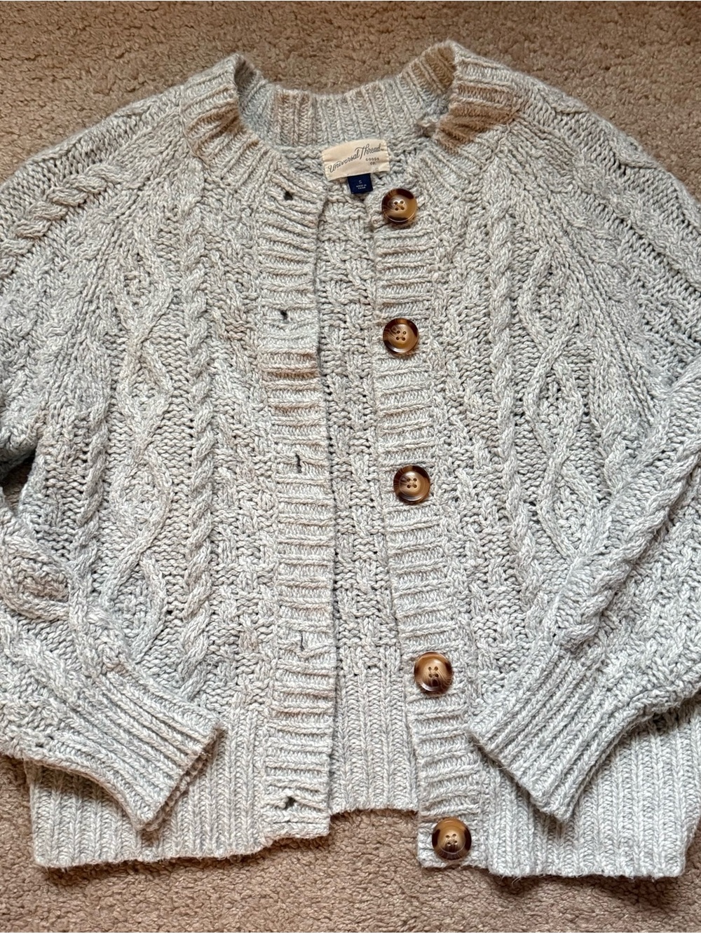 Universal Thread Light Gray Cable-Knit Button Front Cardigan